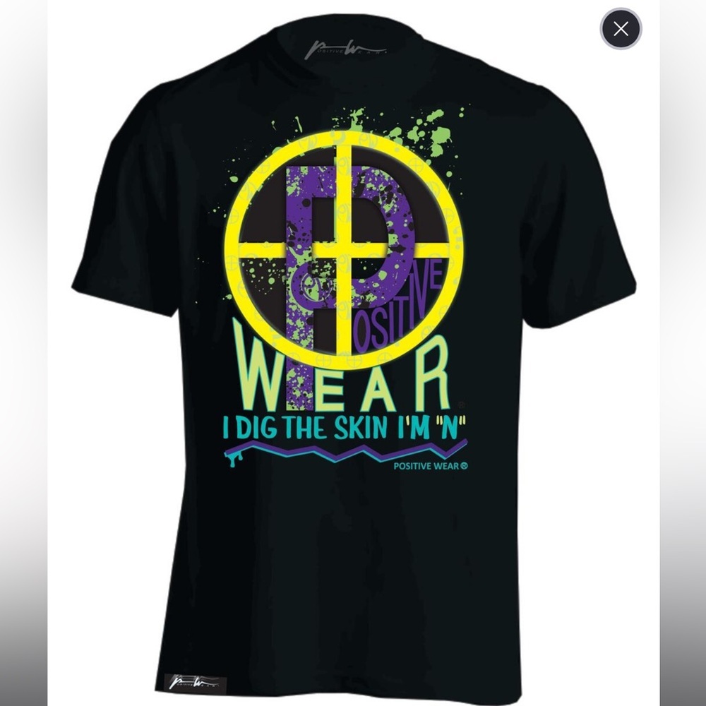 Positive Wear Mens Black Purple Large Print T-Shirt Designer